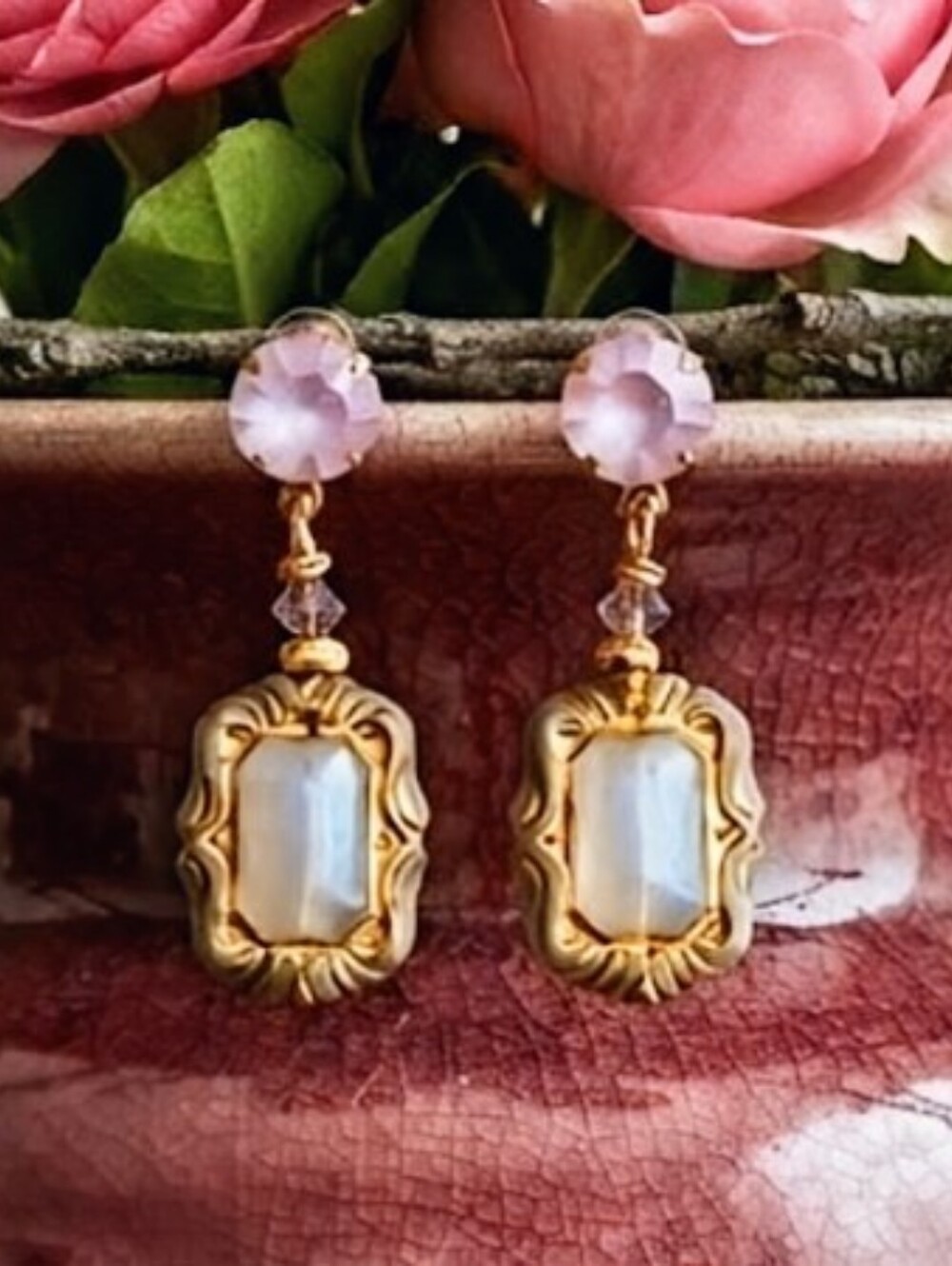 Victorian Lavender Opalite Milky & Swarovski Matte Lavender Crystal Earrings